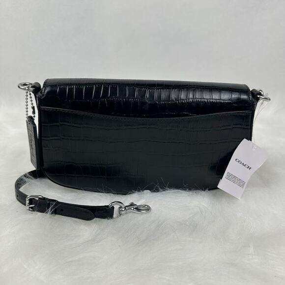 Coach Andrea Shoulder Bag In Crocodile-embossed Leather Black CT770 NWT - Picture 4 of 10